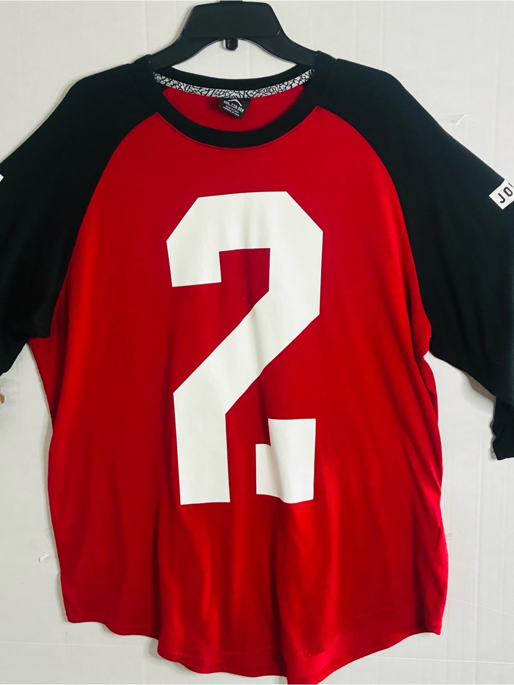 Jordan Red and Black Raglan Jersey with White Number Graphic
